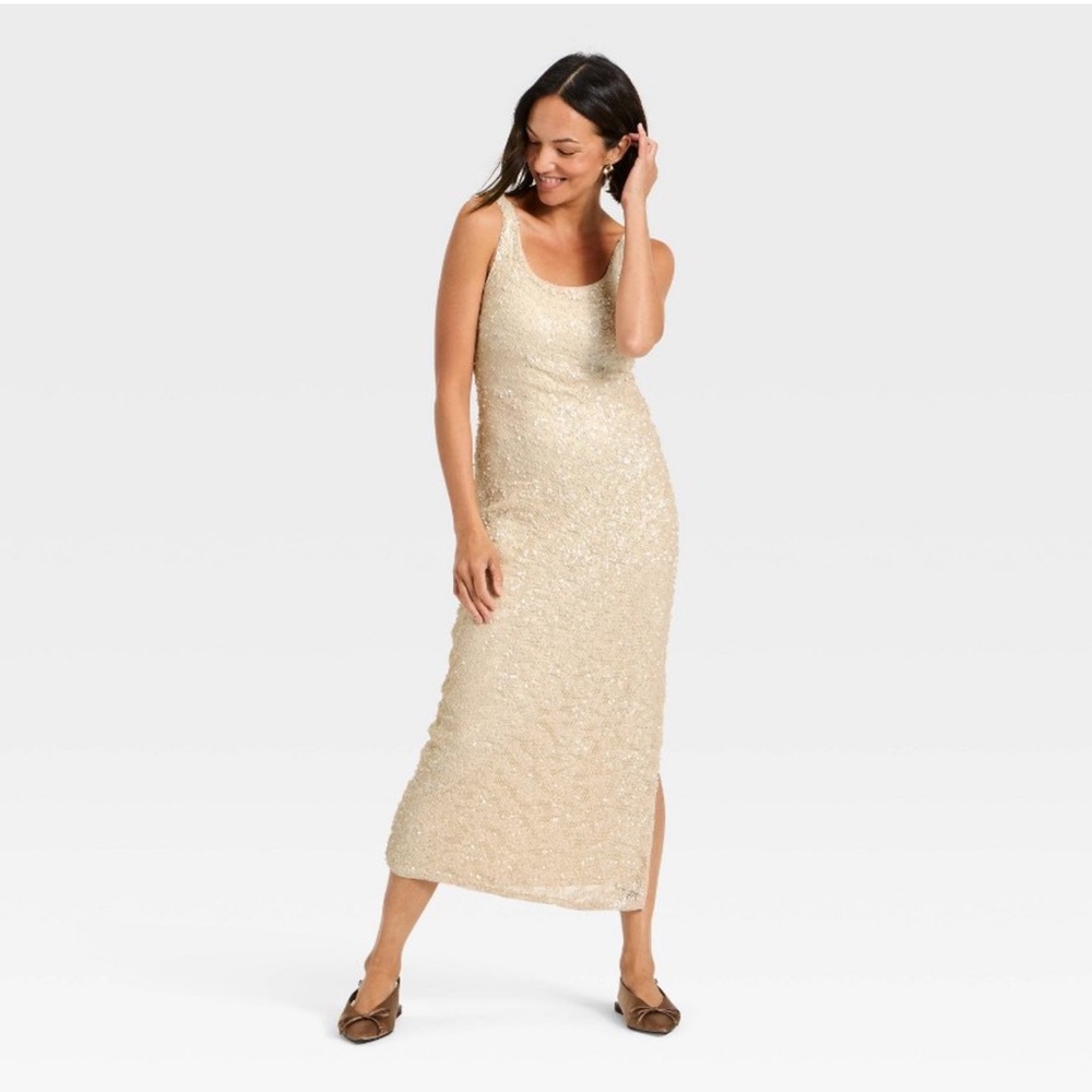 A New Day Sequin Maxi Dress, Cream, Size XS, NWT